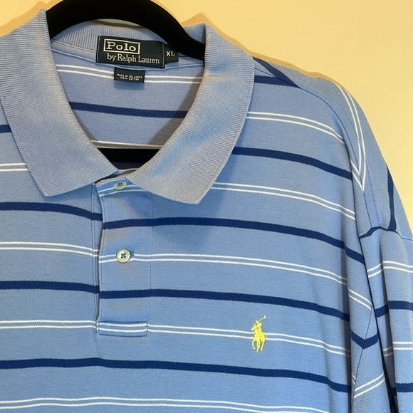POLO by Ralph Lauren Blue & White Stripes with Yellow Pony Short Sleeve Size XL - Picture 1 of 8